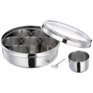 Boîte à épices en acier inoxydable robuste avec tasses intérieures, cuillère et couvercle hermétique – Ustensile de cuisine professionnel - Product Image 1