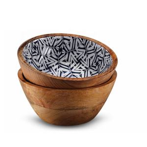 ชามไม้เคลือบลายดอกไม้ชามเสิร์ฟสลัดทำจากไม้มะม่วงสำหรับตกแต่งลวดลายดอกไม้ขายส่ง - Product Image 6