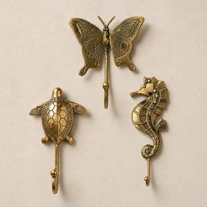 Ensemble de crochets muraux en forme d'animaux, style vintage décoratif, tortue, papillon, hippocampe, en fonte durable, à un seul niveau - Product Image 1