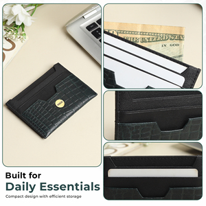 WRIZA Handcrafted Genuine Leather Crocodile Pattern <b>RFID</b> Protected Business Card Holder <b>for</b> <b>Men</b> Women Slim Minimalist <b>Wallet</b> 6 - Product Image 3