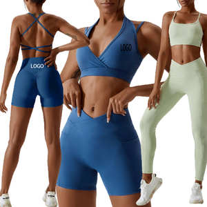Ensemble de vêtements de sport pour femmes en cinq pièces, haut à manches longues, soutien-gorge de sport, leggings et pantalons taille haute - Product Image 2