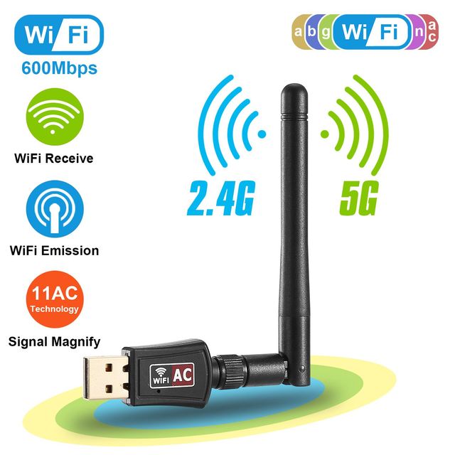 USB WiFi AC600Mbps Adapter Dual Band 5G/2.4G 802.11ac Wireless Network for PC Desktop Laptop 2dBi External Antennas Black