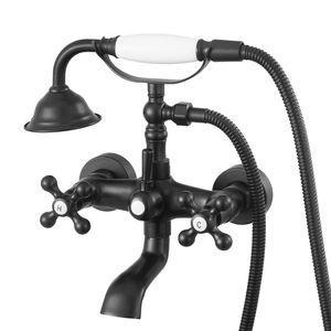 Robinet de baignoire à pattes vintage noir mat avec kit de douche mural et douchette à main - Product Image 1