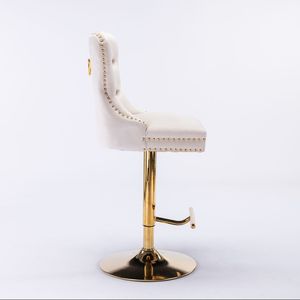 A a Furniture's Modern Upholstered <b>Bar</b> <b>Stools</b> Thick Golden Velvet with Swivel <b>Adjustable</b> Seat Height 27-35 Inch - Product Image 4