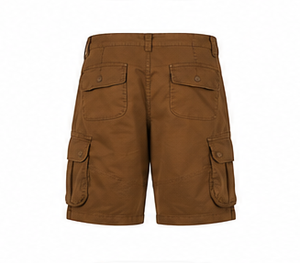 กางเกงขาสั้นคาร์โก้ผู้ชาย ผ้าแคนวาส เอวกลาง ติดกระดุม สีพื้น ลำลอง - Product Image 4