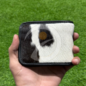 Cartera de cuero premium con pelo de vaca, hecha a mano, delgada, plegable, tarjetero, para uso diario. - Product Image 1