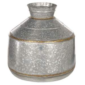 Vase en métal rustique, porte-fleurs en acier avec bordure dorée - Vase décoratif en métal de style industriel vintage pour fleurs séchées - Product Image 1