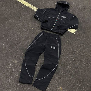 Lightweight Nylon Windbreaker <b>Jacket</b> Track Pants Set Casual Waterproof Breathable Windproof Custom Stitching Mesh Fabric - Product Image 4