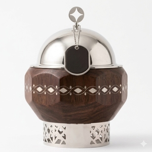 Casserole en bois de luxe moderne avec couvercle en acier inoxydable, base en céramique, revêtement antiadhésif, compatible four et lave-vaisselle, finition polie - Product Image 1