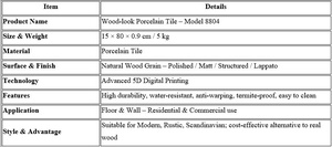 Carrelage moderne en porcelaine imitation bois 15x80cm avec motif grain de bois, résistant aux acides, épaisseur 9mm, pour hall, centre commercial, extérieur et salle de bain - Product Image 4
