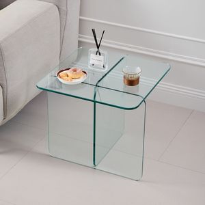 Small Tempered <b>Clear</b> Glass Night Stand Tea <b>Table</b> Coffee <b>Table</b>-Durable and Elegant SideTable - Product Image 1