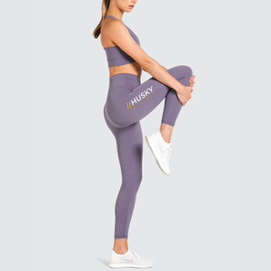 Ensemble de sport côtelé HUSKY pour femme : Soutien-gorge de sport et leggings bleus sans coutures, respirants, dos nageur, col rond, maintien élevé, extensibilité quadridirectionnelle - Product Image 6