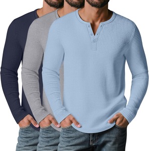 BNSB Wholesale Men <b>Waffle</b> Knit Henley <b>Shirt</b> Long Sleeve Breathable Thermal Casual Button <b>Shirt</b> OEM Custom Apparel For Men - Product Image 1