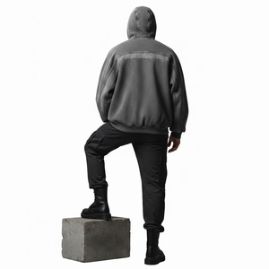 Sudadera con capucha de forro polar de color liso para hombre, con media cremallera, ajuste holgado, cortavientos, de algodón, informal, para invierno, estilo urbano - Product Image 4