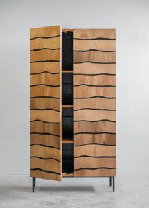 Armoire de classement en acier avec pieds, design grain de bois par transfert thermique, armoire de chambre en métal, armoire à grain de bois - Product Image 4