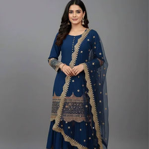 Ensemble Sharara pour femme, tenue de soirée, avec Sharara à volants et dupatta à bordure en dentelle, tenue ethnique de créateur - Product Image 1