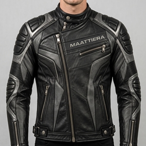 Chaqueta de cuero negra para motocicleta para hombre, chaqueta de motociclista personalizada, estilo de carreras premium, con cremallera, ropa de calle protectora a la moda - Product Image 1