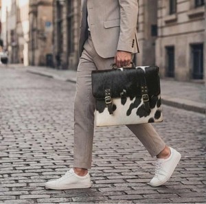 Style Portable Lightweight Leather Hair on <b>Laptop</b> Bag Designer Hair-on Cowhide Real material Hair on <b>Laptop</b> Briefcase Portable - Product Image 1