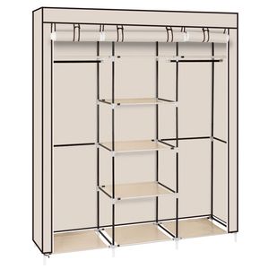 Armadio Portatile in Tessuto Non Tessuto Beige da 175 cm con Doppia Asta, Organizzatore per Vestiti e Oggetti - Product Image 5