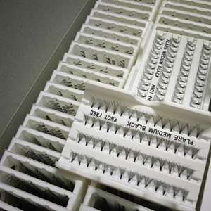 Private Label Handmade Synthetic Hair Korean PBT Knot-Free Volume Individual Cluster Lashes <b>Fluffy</b> Curl C Dense Black Vietnam - Product Image 3