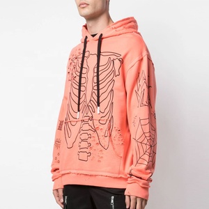 Sudadera con Capucha 100% Personalizada para Hombre, Estampado de Esqueleto Rosa Coral, Sudadera Gráfica de Algodón Pesado con Estampado de Esqueleto, Estilo Urbano - Product Image 3