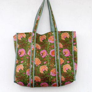 Bolso de Mano de Viaje Acolchado de Tela de Algodón para Mujer, Bolso de Compras de Verano - Product Image 1