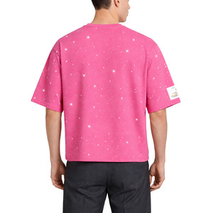Camiseta de hombre con estampado de letras de diamantes de imitación, estilo oversize, 100% algodón, corte holgado, de lujo, estilo urbano, informal, para verano. - Product Image 3