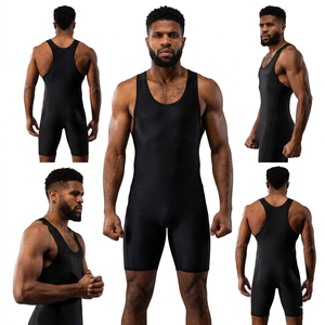 Combinaison de lutte pour hommes, noire, logo numérique imprimé, 100% polyester, séchage rapide, respirante, taille plus, adulte, Fezco Industries - Product Image 5