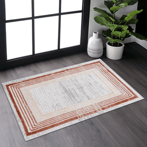 Tappeto zerbino con bordo marrone avorio della collezione MARFI 2X3 - Product Image 1