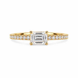 Bague en or 18 carats avec diamant de laboratoire taille émeraude |   Bande de pierres pavées East West |   Bijoux fins pour femmes |   Cadeau de fiançailles - Product Image 1
