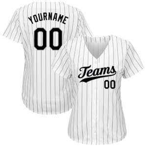 Anti-Bacterial Top Quality OMMiZ men Custom White Black Pinstripe Black-Gray Authentic <b>Baseball</b> Jersey - Product Image 2