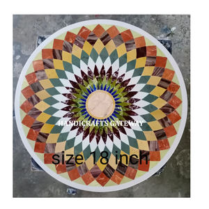 Mesa de Centro de Estilo Antiguo Moderno con Incrustaciones de Mármol Blanco Natural, Forma Redonda, Diseño Floral Hecho a Mano, Utilizada para Mesas de Centro en Hoteles - Product Image 5