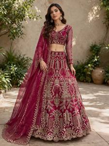 Divyam Creation Lehenga Choli en Faux Georgette Rouge Brodé, Robe Traditionnelle Indienne Longue pour Fête et Mariage, Taille Standard Femme - Product Image 1