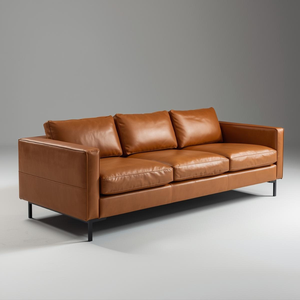 Sofá de Cuero Genuino de Vaca Estilo Moderno de Mediados de Siglo, Sofá de Cuero Marrón de 3 Plazas para Salas de Estar Modernas y Elegantes - Product Image 1