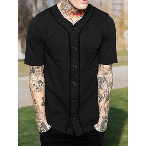 Black Baseball Jersey Plain V Neck Full Button <b>Down</b> Sportswear 100 Percent Polyester Mesh Athletic Training Shirt - Product Image 3