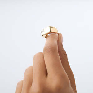 Indian Handmade 925 Sterling Silver <b>Gold</b> Plated Signet Ring Rectangle Shaped Fine Jewellery Stylish Ring For Women And Girls - Product Image 4