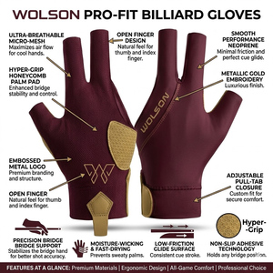 Guantes Profesionales de Snooker Wilson Industry, Tejido Elástico Transpirable, Diseño Ligero y Ajustable de Tres Dedos para Billar - Product Image 4