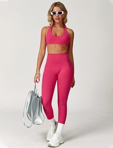 Conjunto de Yoga sin Costuras de 2 Piezas, Top Corto de Cintura Alta y Leggings Largos, Color Sólido, Espalda Cruzada, Ropa Deportiva para Mujer - Product Image 6