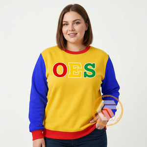OES <b>Women's</b> Crew Neck Fleece <b>Sweatshirt</b> Yellow Blue <b>Red</b> Cotton Knitted Embroidery Solid Autumn Casual Wear - Product Image 4