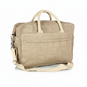 Sac de rangement pour ordinateur portable en jute naturel écologique avec compartiment rembourré, design classique durable, capacité de 10 à 20 L pour hommes et femmes - Product Image 1