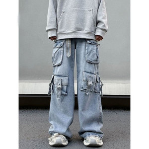 Jean droit slim délavé vintage élégant pour homme, taille haute/moyenne, respirant, extensible, confortable, style streetwear - Product Image 5