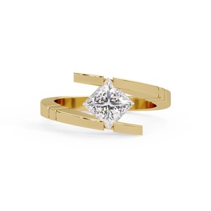 Anillo Abierto Geométrico de Oro Amarillo de 14K con Diamante Cultivado en Laboratorio de Corte Princesa de 1.10 CT - Product Image 1