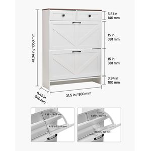 Meuble à chaussures moderne de style farmhouse à 2 tiroirs avec dispositif anti-basculement, organisateur de rangement pour chaussures autoportant avec tiroirs basculants - Product Image 6