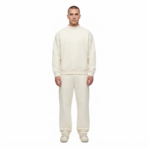 Men Cream Mock Neck Sweatshirt Sweatpants <b>Set</b> Casual Streetwear <b>Matching</b> Clothes Oversized <b>Jogger</b> <b>Set</b> Custom Logo - Product Image 1
