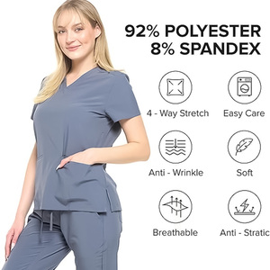 Unisex <b>Scrub</b> Set Blue V-Neck Top Jogger Pants Hospital Uniform Medical Workwear Cotton Polyester Knitted Fabric Needle Detection - Product Image 4