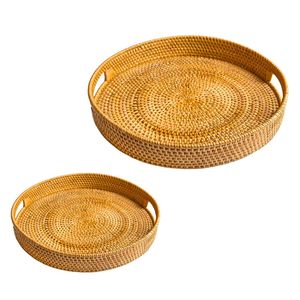 Round Natural Wicker Rattan Basket/<b>Tray</b> Eco-Friendly Handmade Space Saving Multi-Purpose Home Decor <b>Storage</b> <b>Tray</b> - Product Image 1