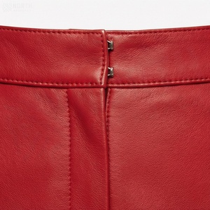 Women A-Line <b>PU</b> Leather <b>Skirt</b> Red Knee-Length Elegant Solid Color Regular Waistline All Seasons Woven Fabric - Product Image 3