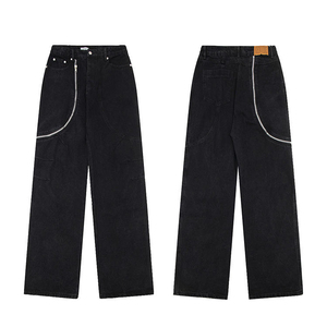 Eco friendly <b>mens</b> <b>jeans</b> <b>High</b> <b>Waisted</b> Black Cargo Denim <b>Jeans</b> With Zipper Detail Loose Fit Utility Style <b>Men's</b> Pants Autumn Wear - Product Image 3