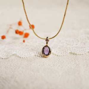 Colgante de amatista para mujer, plata de ley 925, chapado en oro de 14 quilates, delicado, piedra de nacimiento de febrero, joyería con piedra preciosa curativa. - Product Image 4