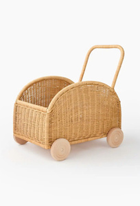Handmade Rattan <b>Doll</b> Stroller <b>Vintage</b> Wicker Toy Pram Walker with Wooden Wheels for Toddler Pretend Play - Product Image 3